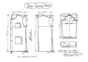 Esquema de modelagem de Jaleco tamanho M (42/44).