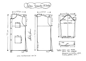 Esquema de modelagem de Jaleco tamanho PP (34/36).