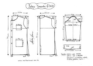 Esquema de modelagem de Jaleco tamanho G (46/48).