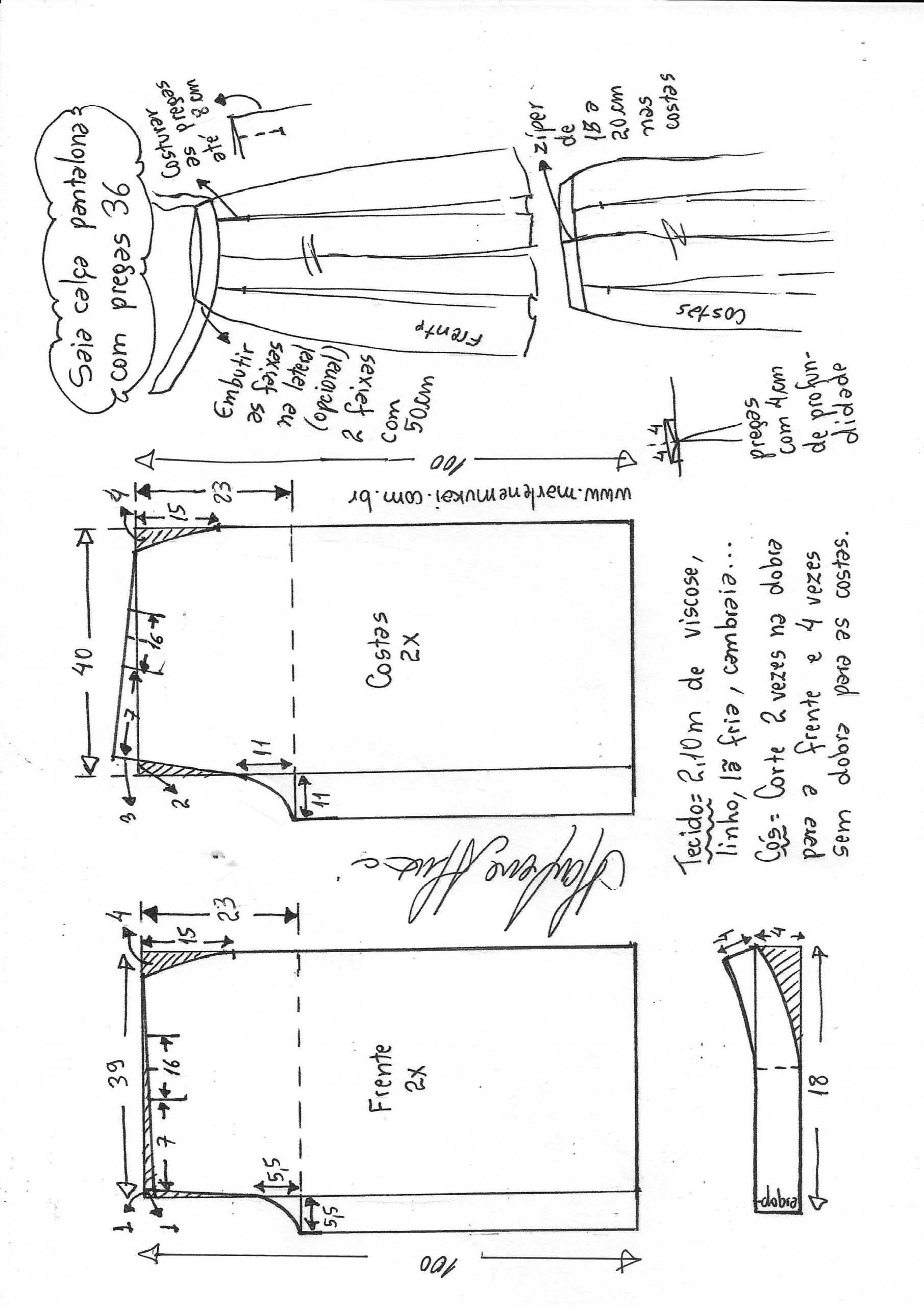 Saia calça Pantalona pregas Marlene Mukai