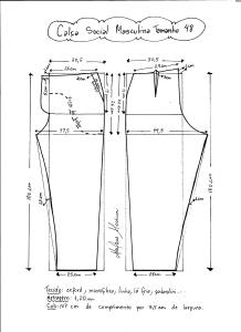 Esquema de modelagem de calça social masculina tamanho 48.