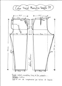 Esquema de modelagem de calça social masculina tamanho 50.