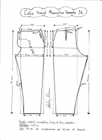 Esquema de modelagem de calça social masculina tamanho 36.