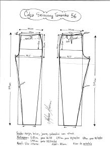 Esquema de modelagem de calça skinny tamanho 56.