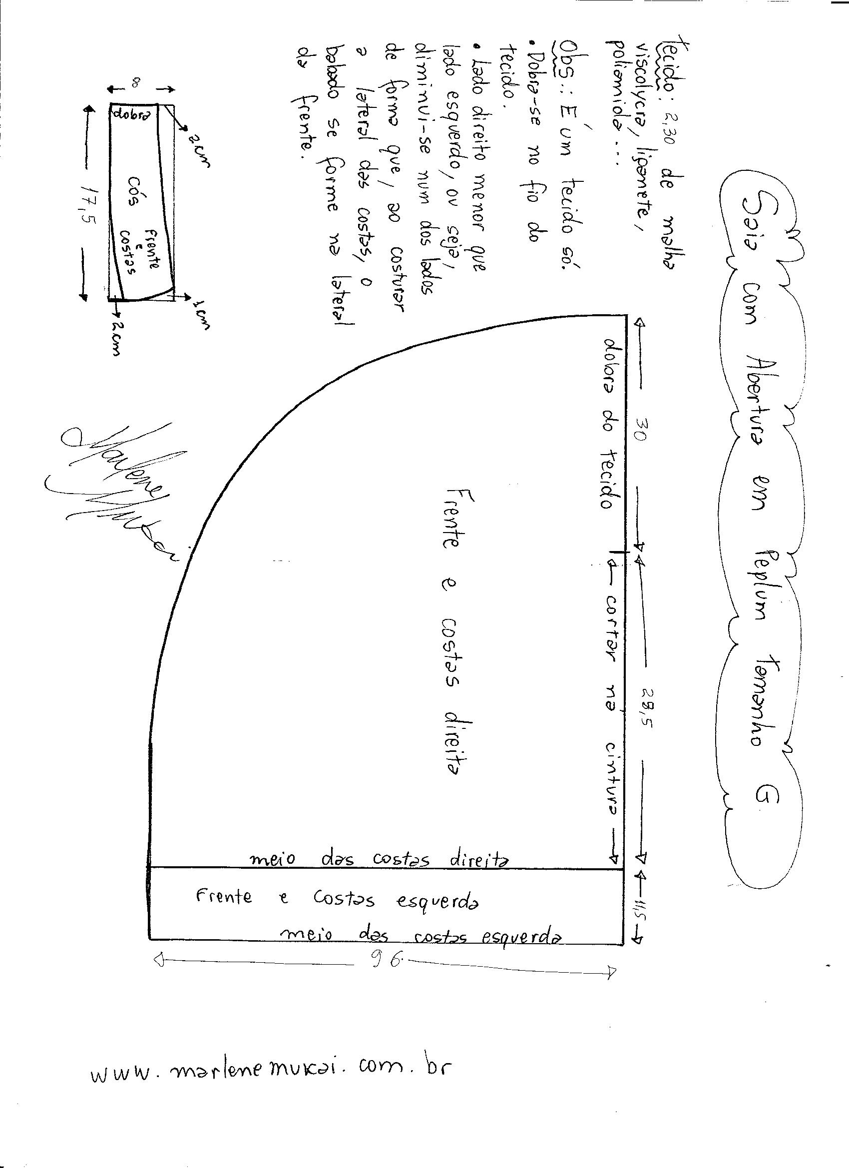Esquema de modelagem de Saia com Abertura circular tamanho G.