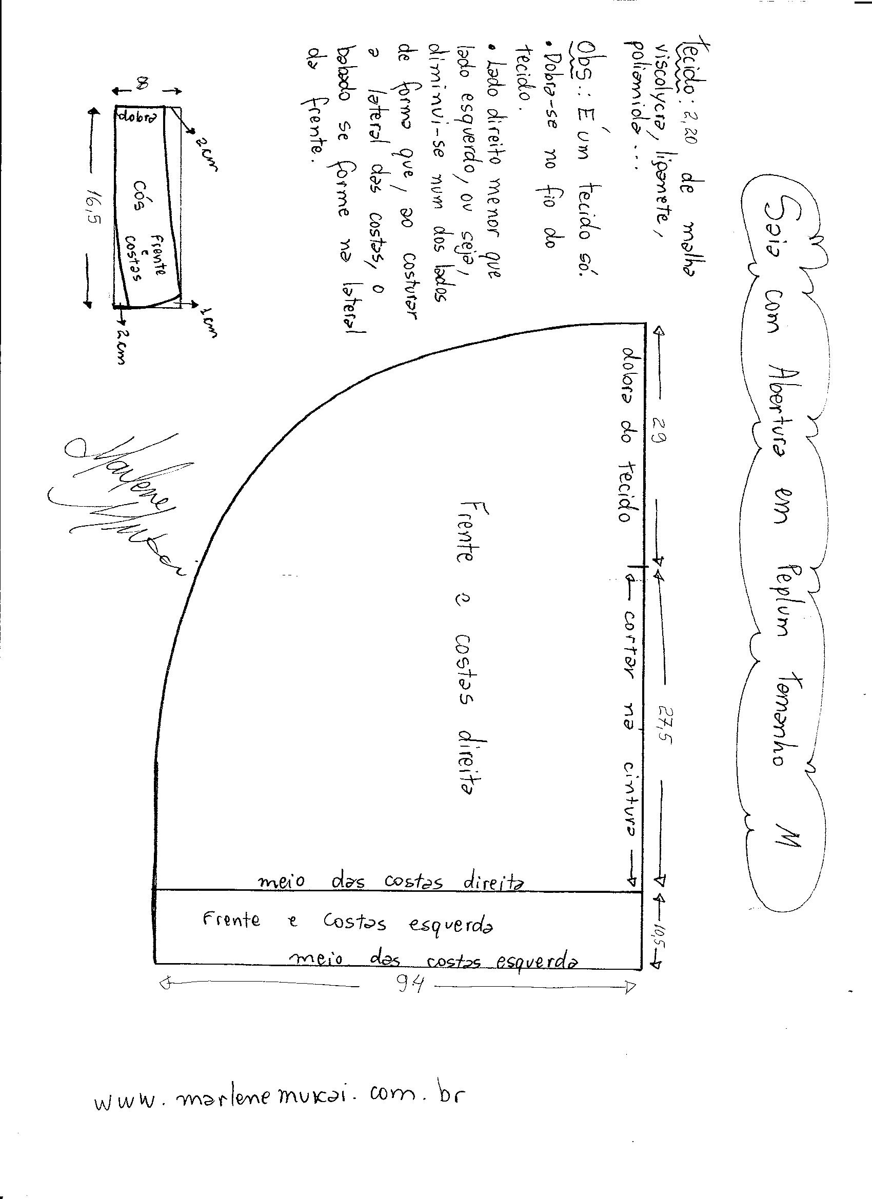Esquema de modelagem de Saia com Abertura circular tamanho M.