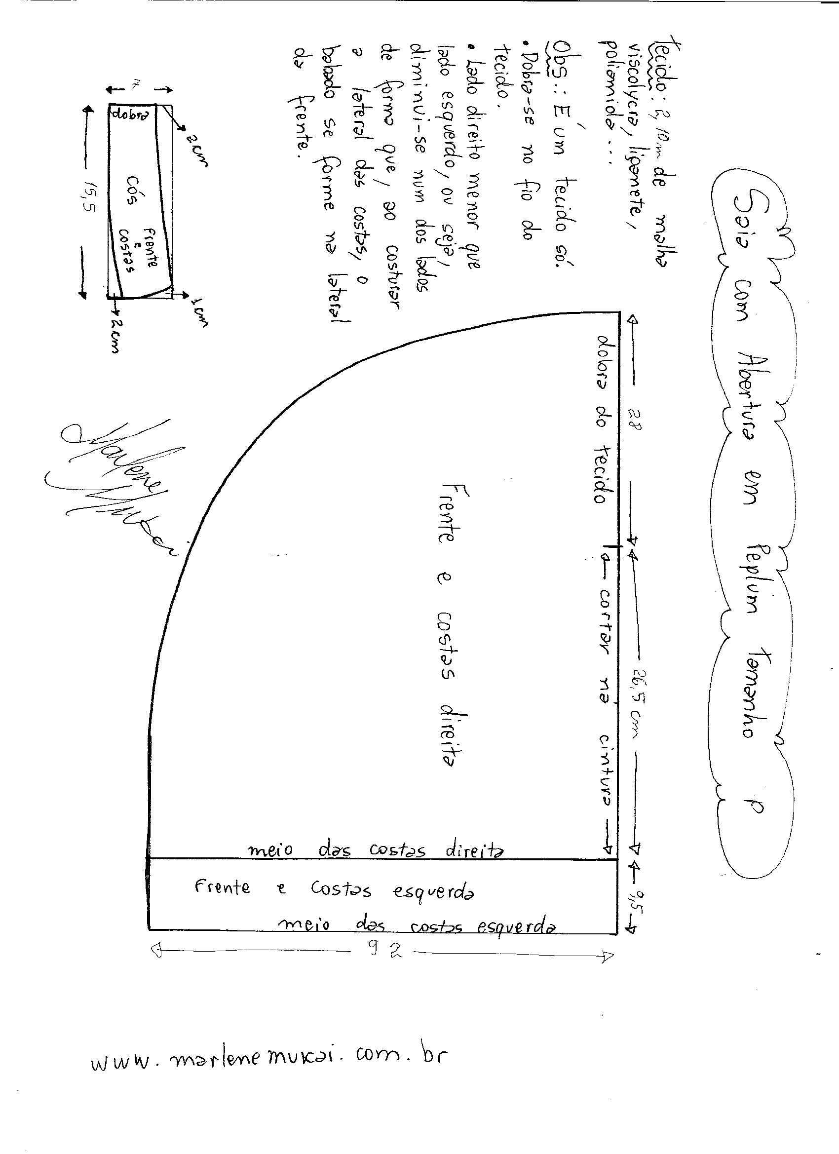 Esquema de modelagem de Saia com Abertura circular tamanho P.