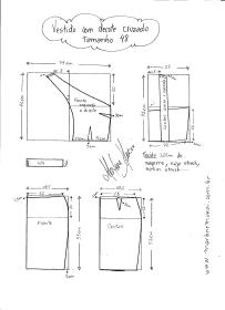 Esquema de modelagem de Vestido com decote Cruzado tamanho 48.