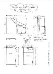 Esquema de modelagem de Vestido com decote Cruzado tamanho 52.