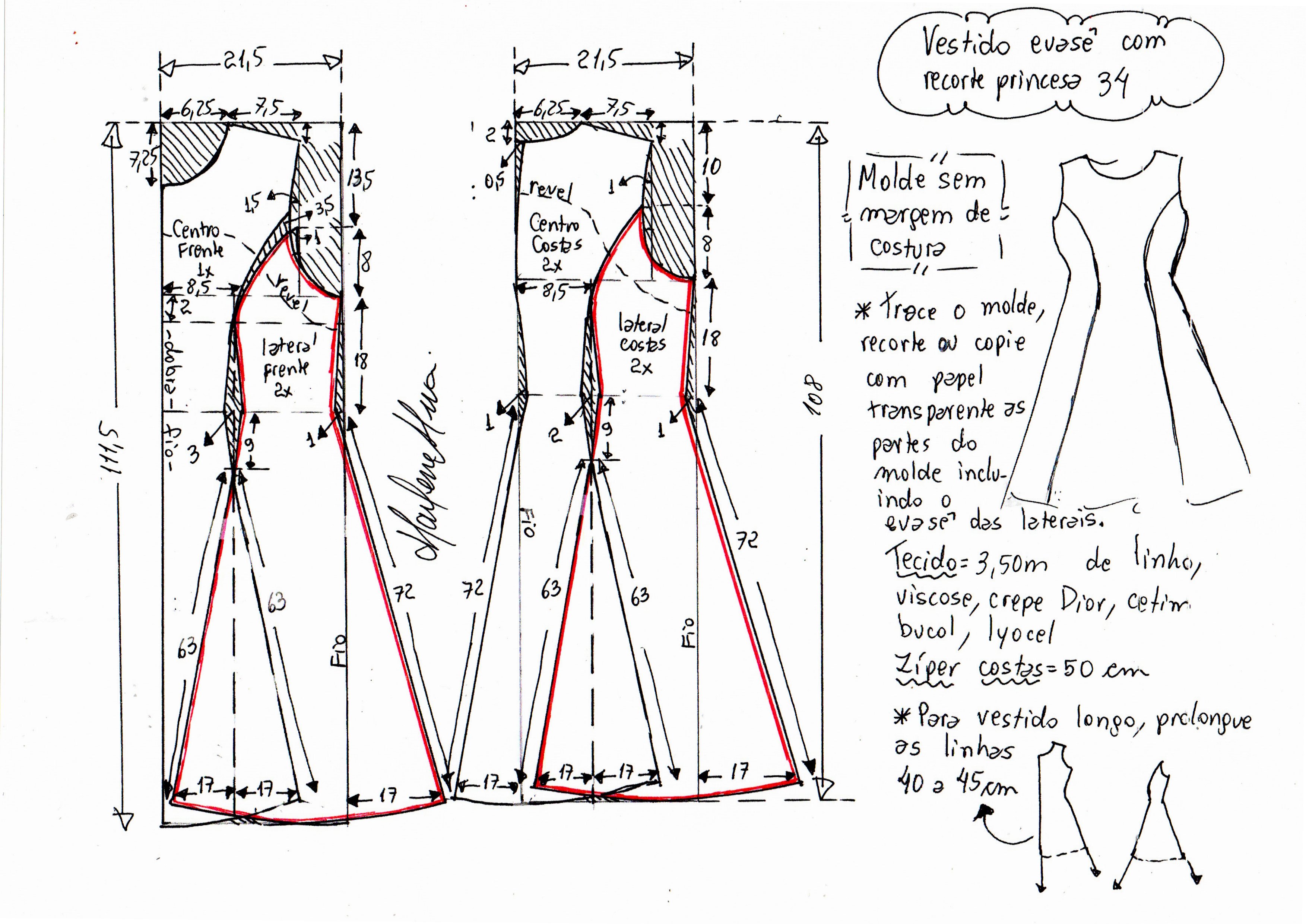 Vestido Evase Com Recortes 34