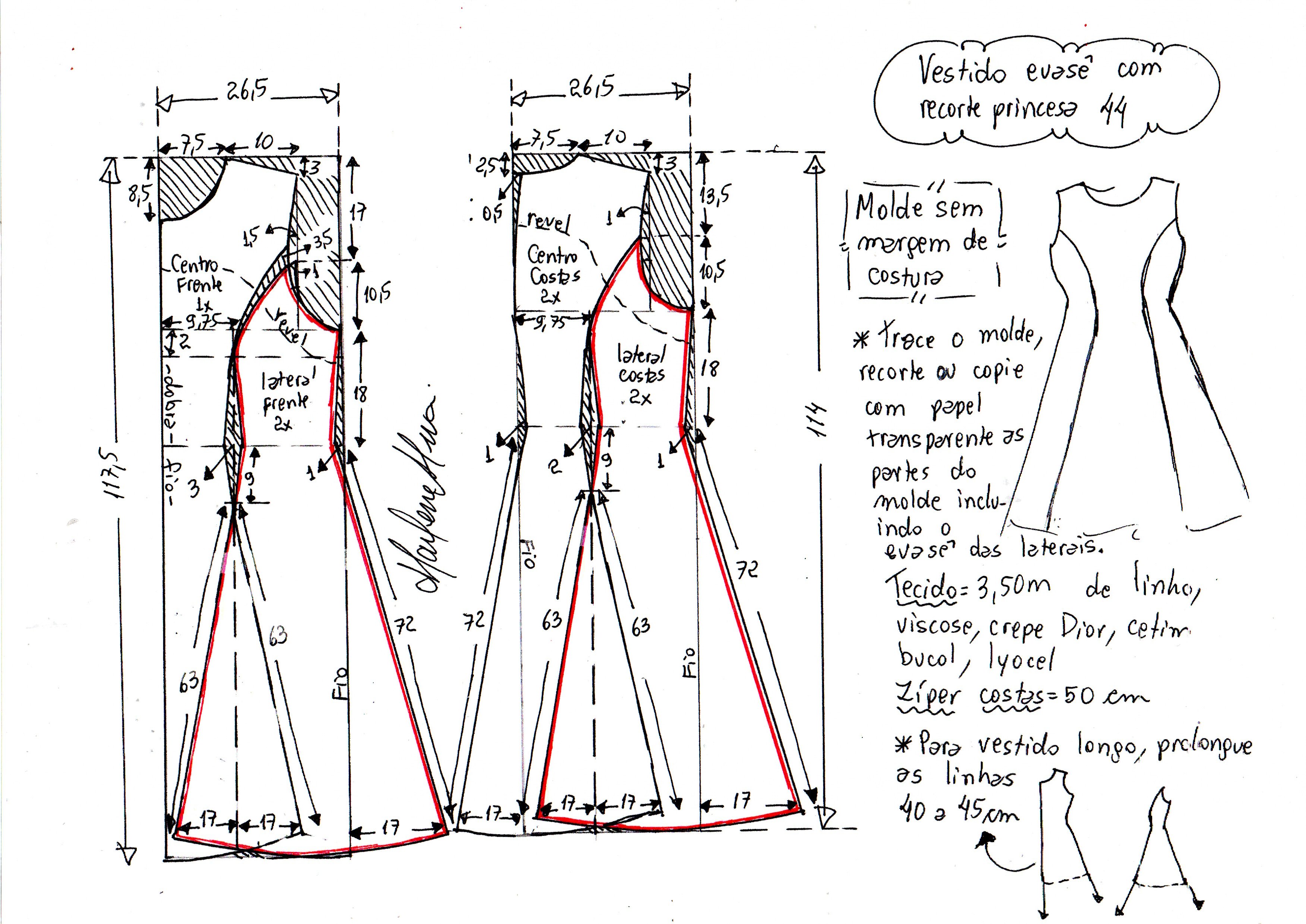 Vestido Evase Com Recortes 44