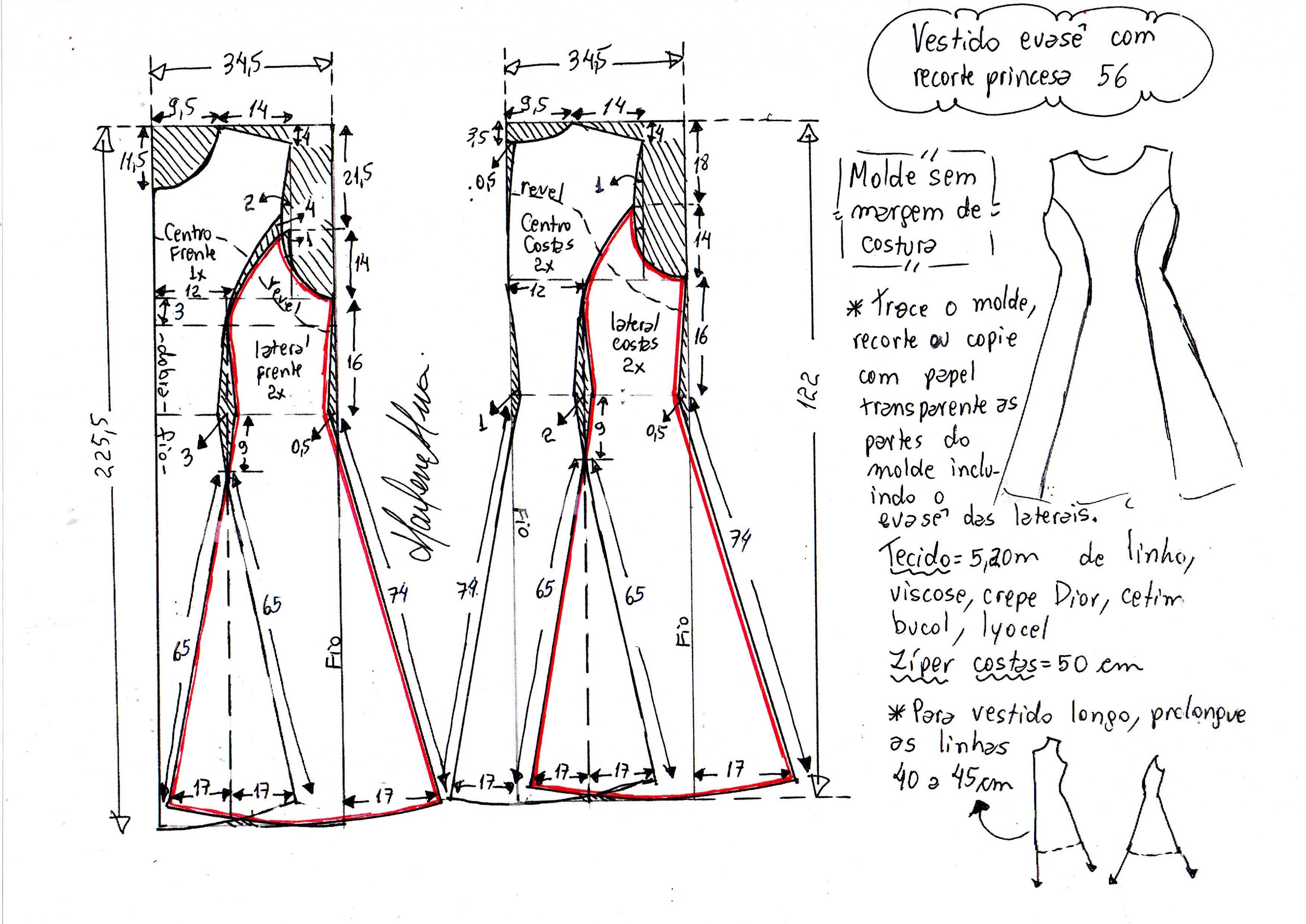 Vestido Evase Com Recortes 56