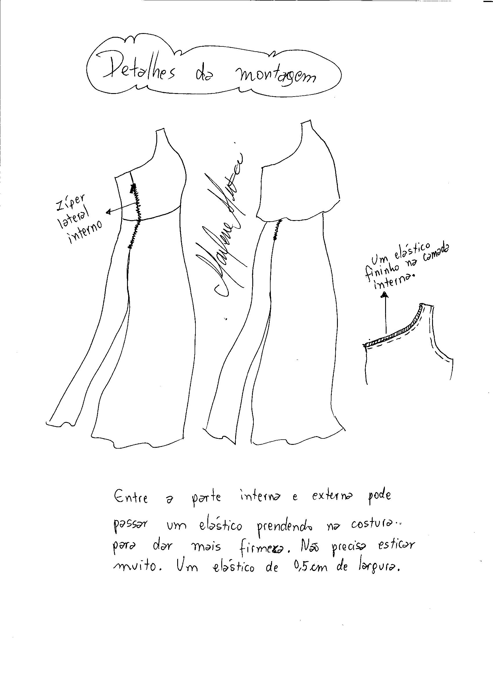 Dados da montagem do vestido longo de um ombro só.