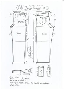 Esquema de modelagem de calça jeans tradicional tamanho 50.