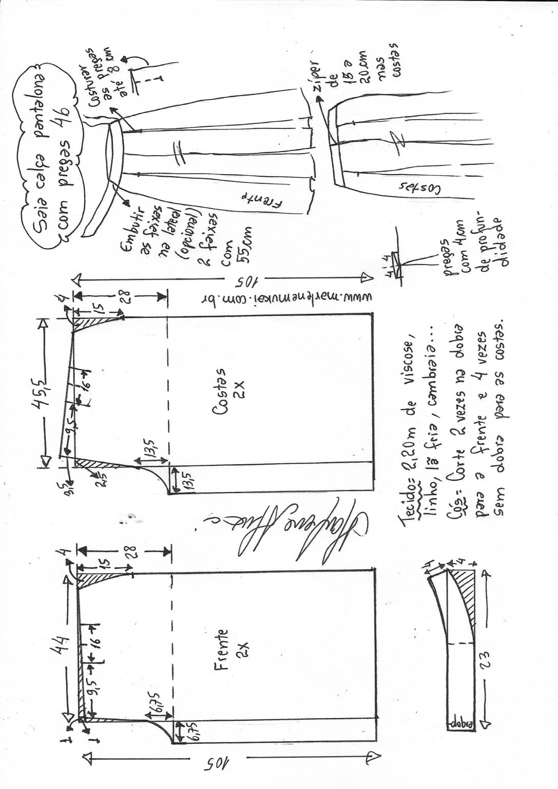 Saia calça Pantalona com pregas – Marlene Mukai