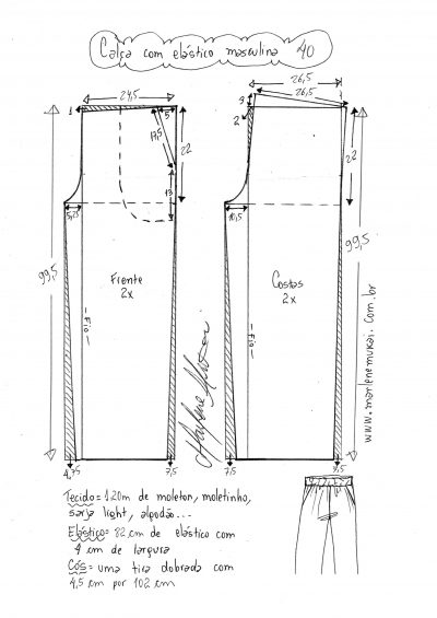 Calça com elástico masculina de moletom – Marlene Mukai