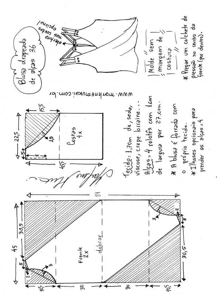 Blusa transpassada drapeada com alças – Marlene Mukai