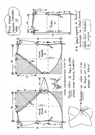 Blusa manga japonesa com transpasse drapeado – Marlene Mukai