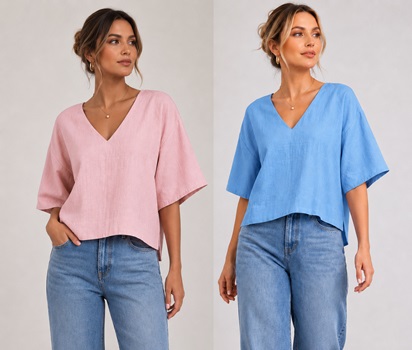 Blusa cropped oversized decote V ombro deslocado