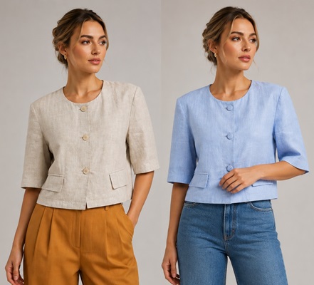Blusa cropped decote careca com manga curta e botões